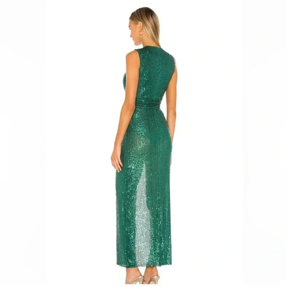 Revolve NBD Elektra Gown Party Dress Emerald Green Kelly sequins maxi sz small - Picture 3 of 16